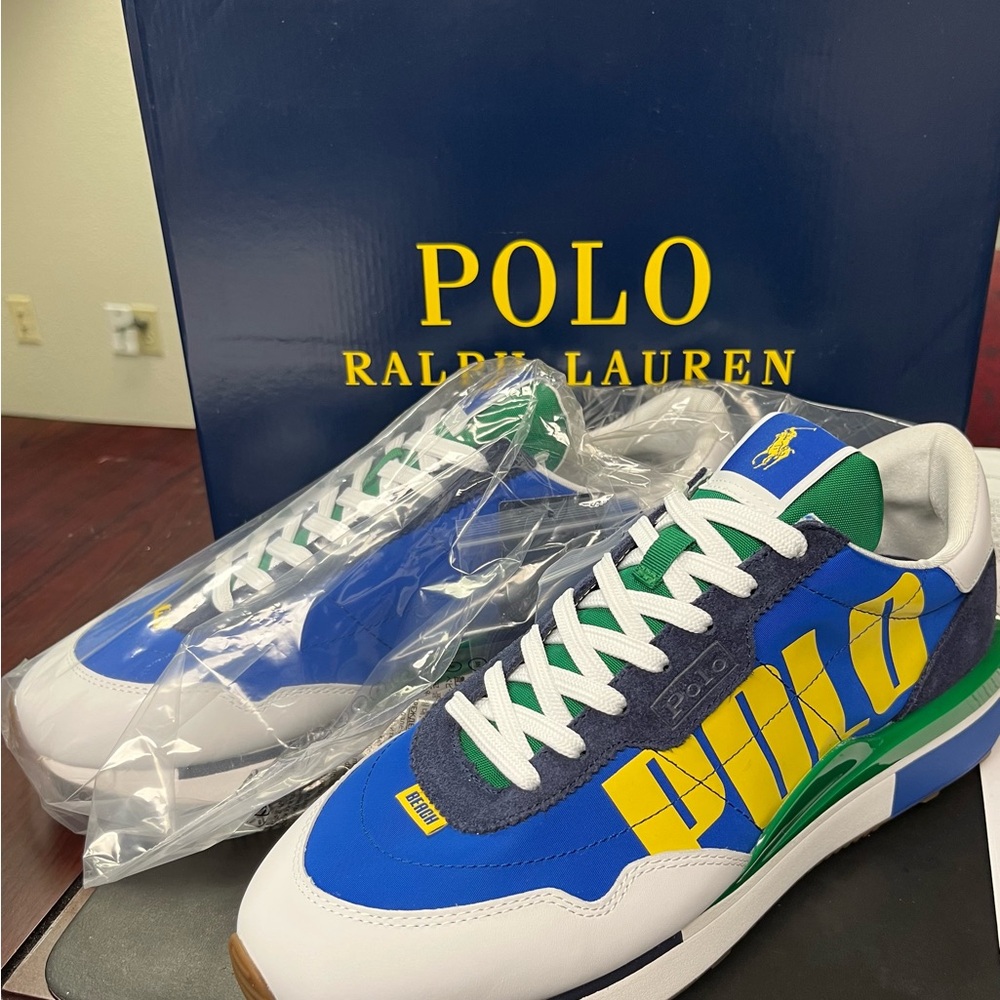 Men’s Polo by Ralph Lauren Blue and Green Sneakers NEW w/Box